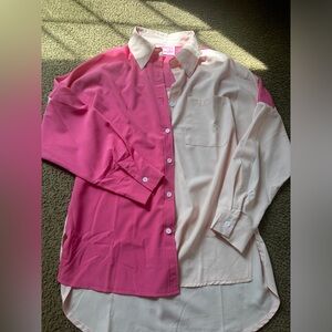 Pink color block button up